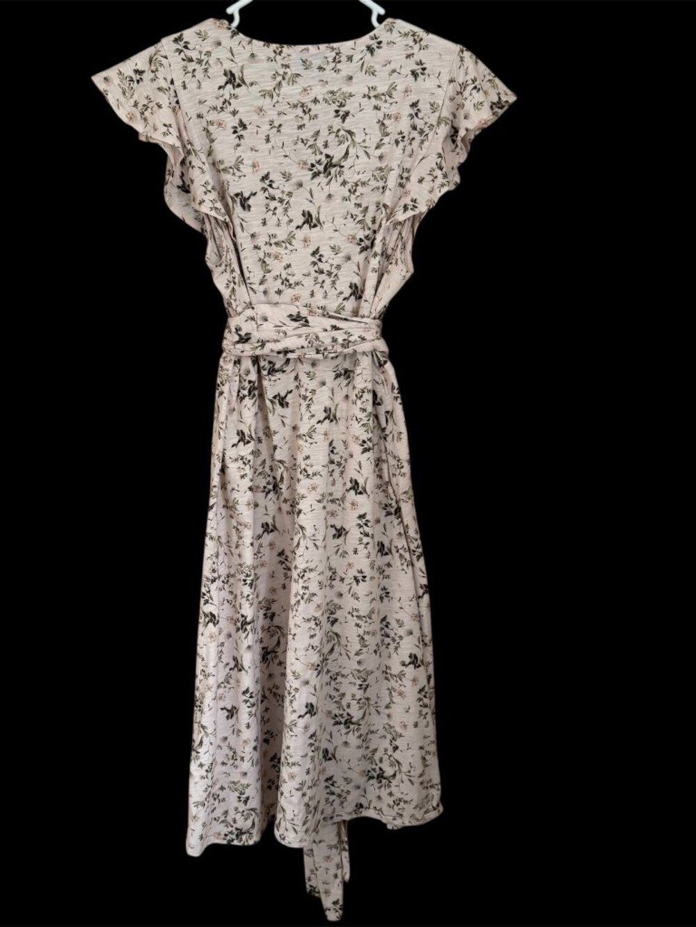 CeCe Floral Midi Dress XL Flutter Sleeve Belted Faux Wrap Boho Pink Cottagecore - Picture 2 of 8